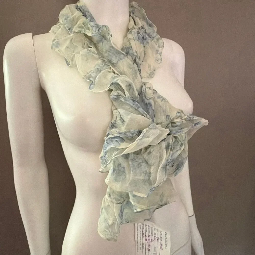 Ralph Lauren Sample Silk Crinkle Scarf Blooming Florals Country